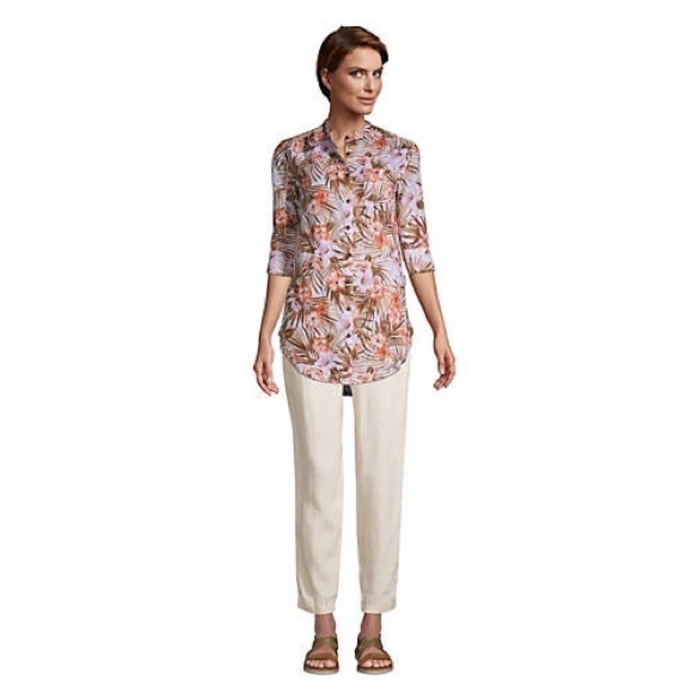 New Land's End Linen A-Line Palm and Floral Print Tunic Top Shirt New NWOT - Picture 14 of 14